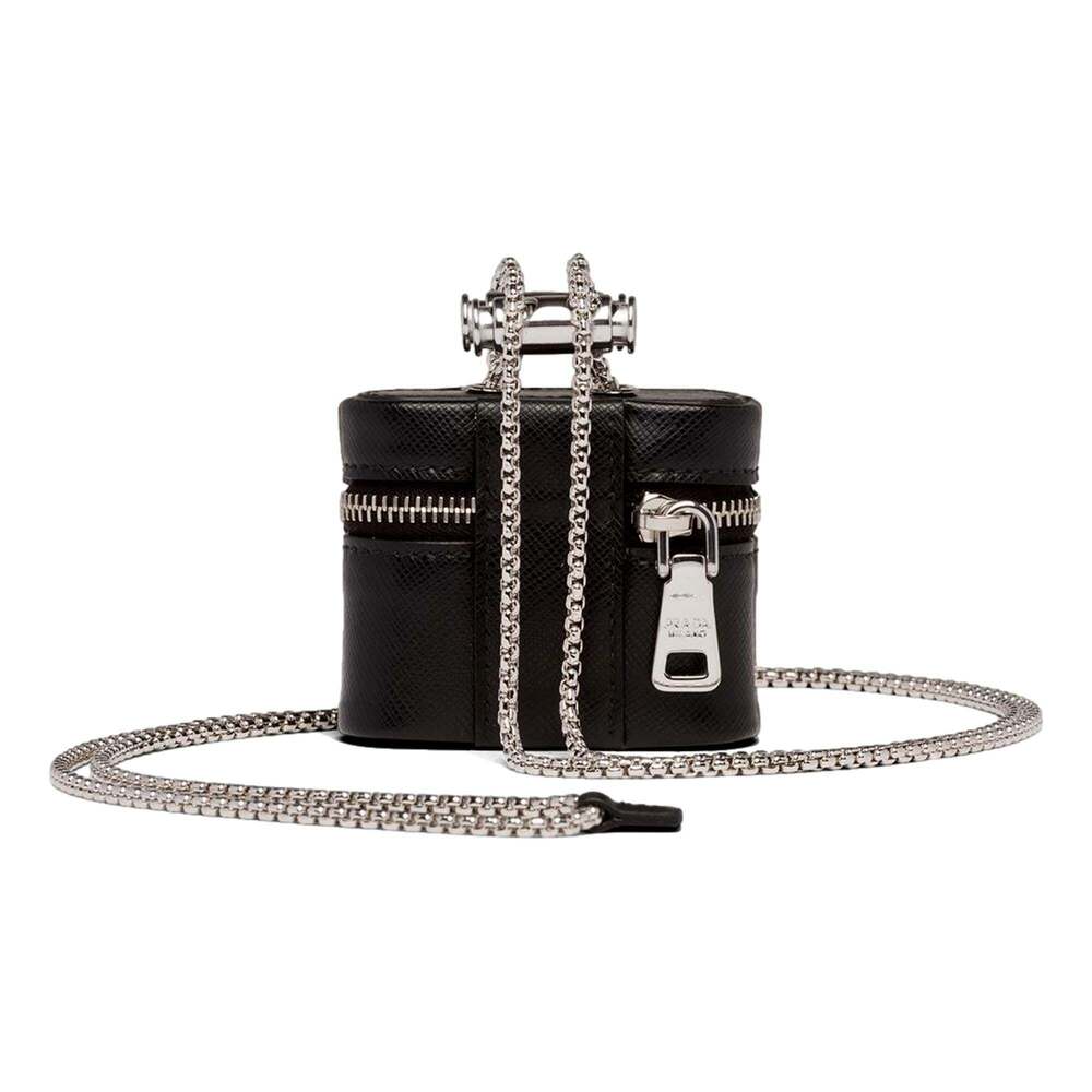 Prada Triangle Saffiano Black Leather Mini Airpods Case with - Picture 2 of 3